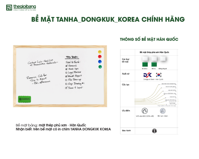 Bảng gỗ trang trí với bề mặt bảng Hàn Quốc chính hãng