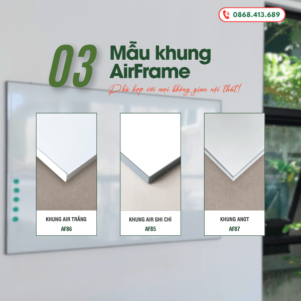 Bảng từ trắng treo tường khung Air siêu mỏng bề mặt Hàn Quốc Dongkuk Korea