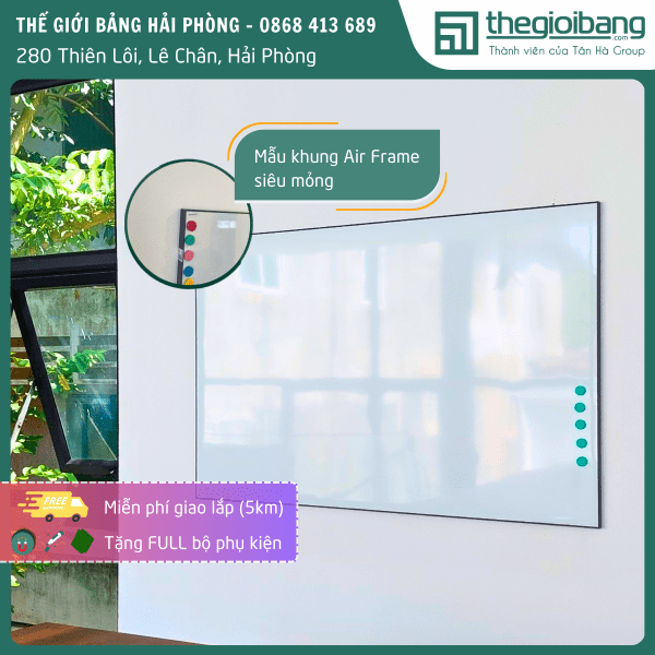 Bảng từ trắng treo tường khung Air siêu mỏng bề mặt Hàn Quốc Dongkuk Korea