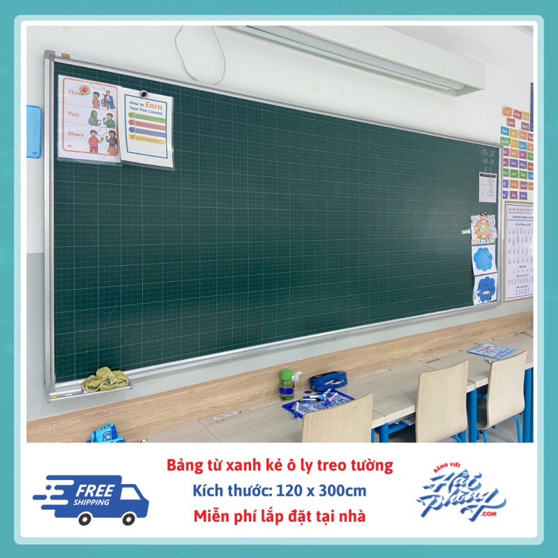 Bang tu xanh ke o ly treo tuong 120 x 300cm