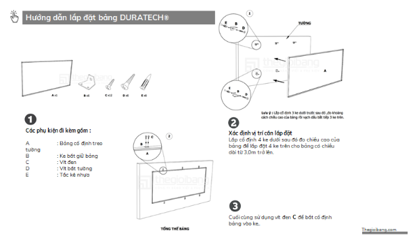 Bảng từ trắng chống rung Duratech 33 Hướng dẫn lắp đặt bảng từ trắng chống rung Duratech