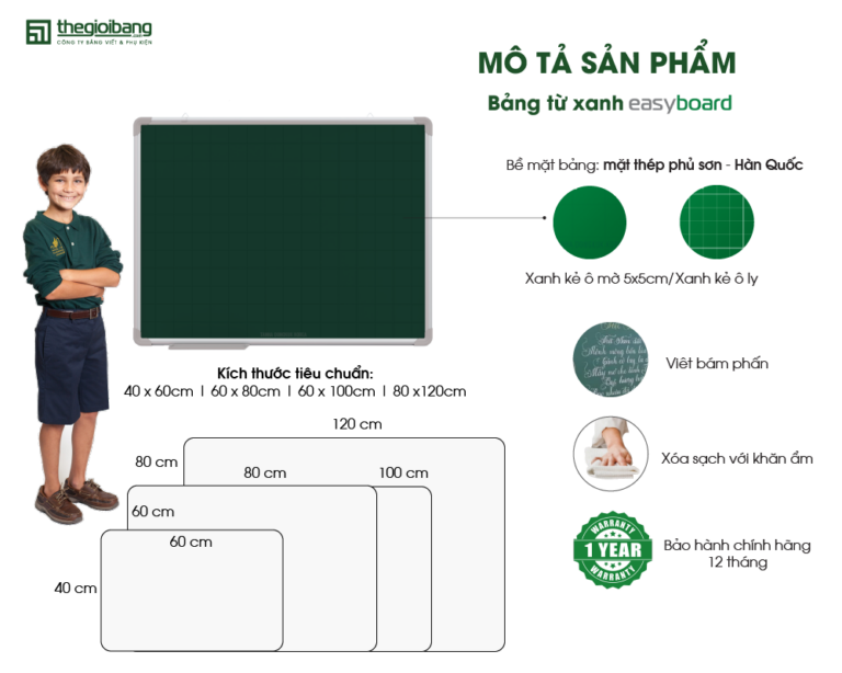Mô tả sản phẩm bảng viết phấn có ô ly tiểu học