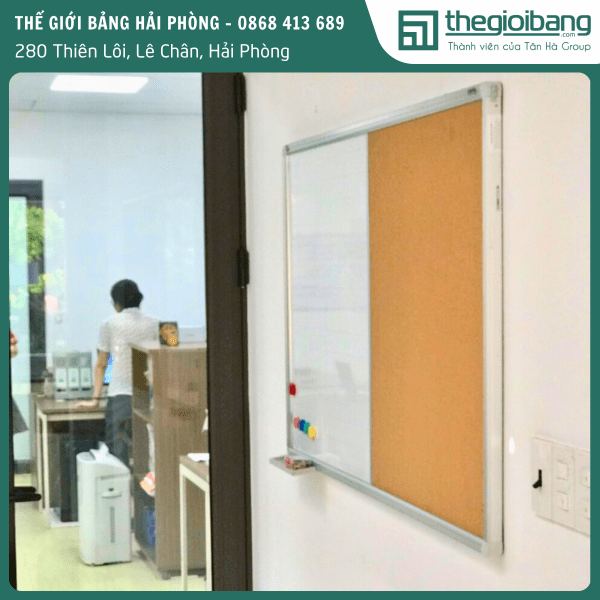 Bảng combo kết hợp ghim - từ trắng khung nhôm 2 Bảng ghim combo từ trắng (3)