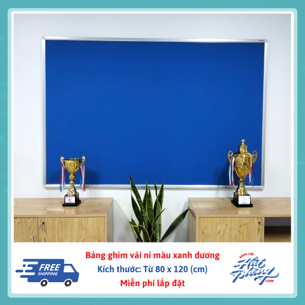 Bang ghim treo tuong mau xanh duong khung nhom