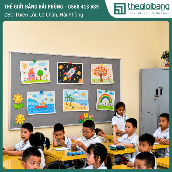 Bảng ghim vải nỉ màu ghi