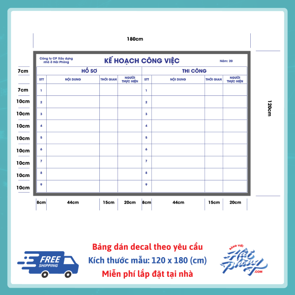 Bang ke hoach cong viec