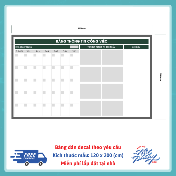 Bảng lịch làm việc tháng