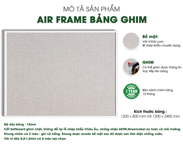 Mô tả bảng ghim treo tường khung Air