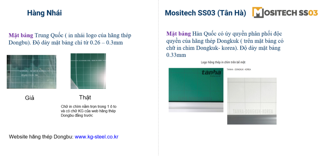 So sánh chất lượng bề mặt bảng SS03 và hàng nhái