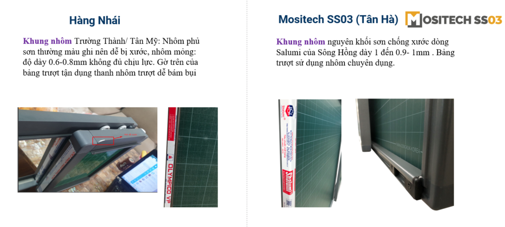 So sánh khung nhôm bảng trượt SS03 và hàng nhái