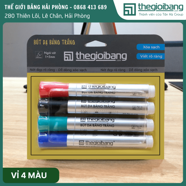 Vỉ bút dạ 4 màu ngòi vát