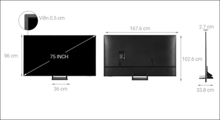 Kích thước tivi 75 inch