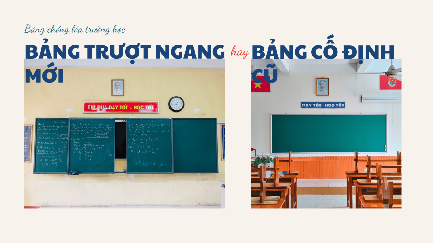 giá bảng chống lóa trường học loại nào cao hơn? bảng cố định cũ hay bảng trượt ngang mới